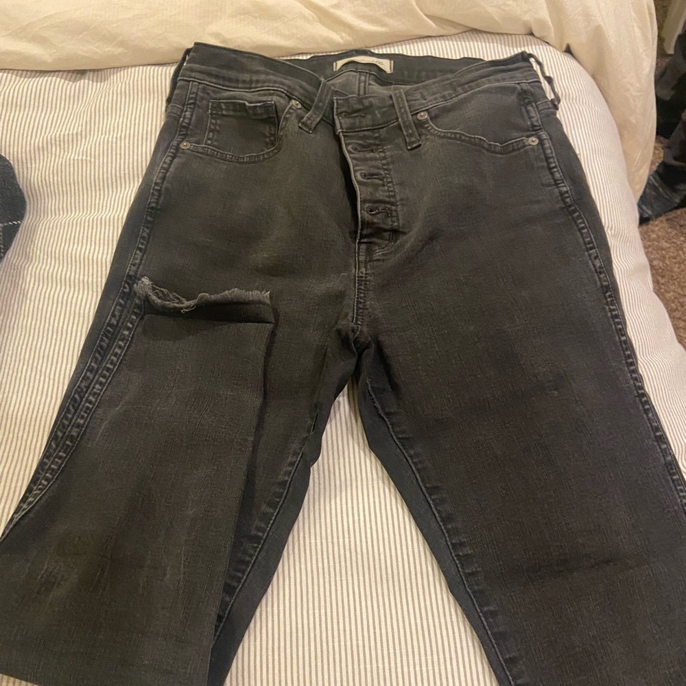Madewell Washed Black Raw Hem Skinny Jeans